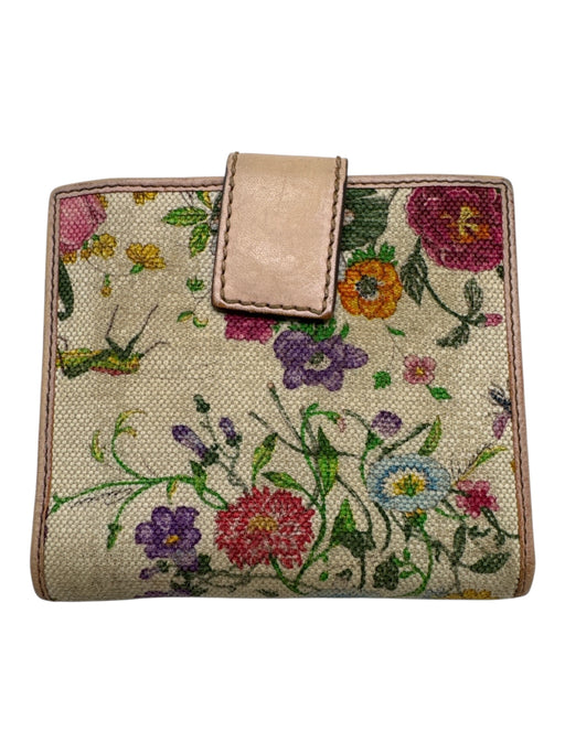 Gucci Cream, Pink, Green Leather & Canvas Bamboo Accent Flora & Fauna Wallets Cream, Pink, Green