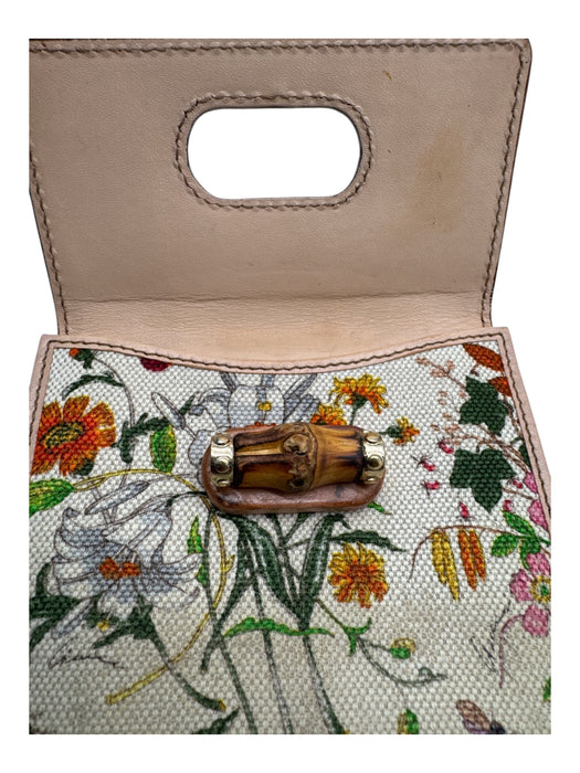 Gucci Cream, Pink, Green Leather & Canvas Bamboo Accent Flora & Fauna Wallets Cream, Pink, Green