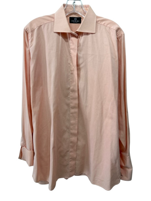 Hideoki Size Est M Orange Cotton Solid Button Up Men's Long Sleeve Shirt Orange / Est M