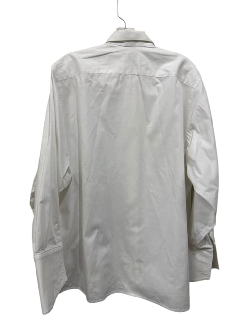 Hideoki Size Est M White Cotton Solid Button Up Men's Long Sleeve Shirt White / Est M
