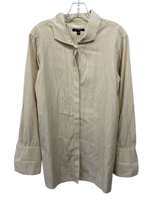 Kal Rieman Size 12 Tan & Blue Cotton Striped Button up Men's Long Sleeve Shirt Tan & Blue / 12