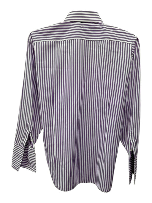 Hideoki Size Est M White & Purple Cotton Striped Button Up Long Sleeve Shirt White & Purple / Est M