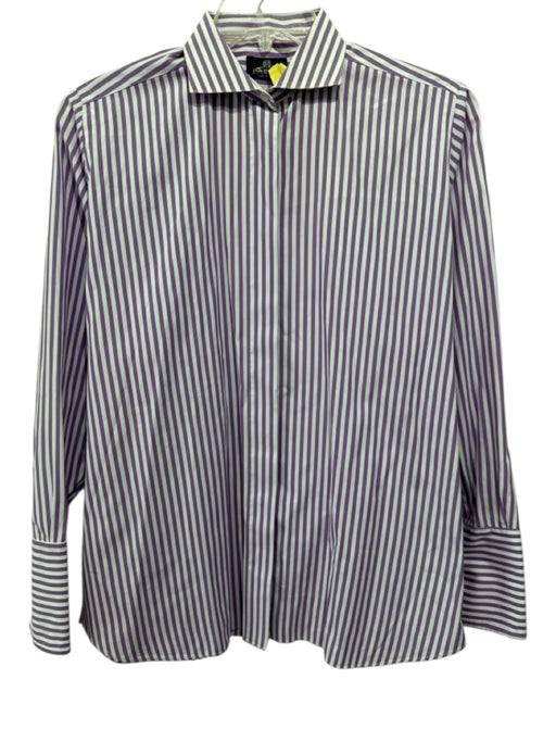 Hideoki Size Est M White & Purple Cotton Striped Button Up Long Sleeve Shirt White & Purple / Est M