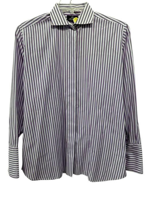 Hideoki Size Est M White & Purple Cotton Striped Button Up Long Sleeve Shirt White & Purple / Est M