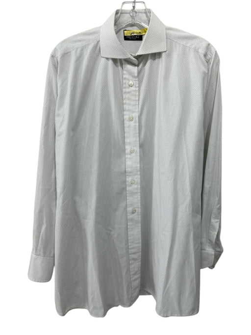 Hideoki Size Est M White & Black Cotton Dots Button Up Men's Long Sleeve Shirt White & Black / Est M