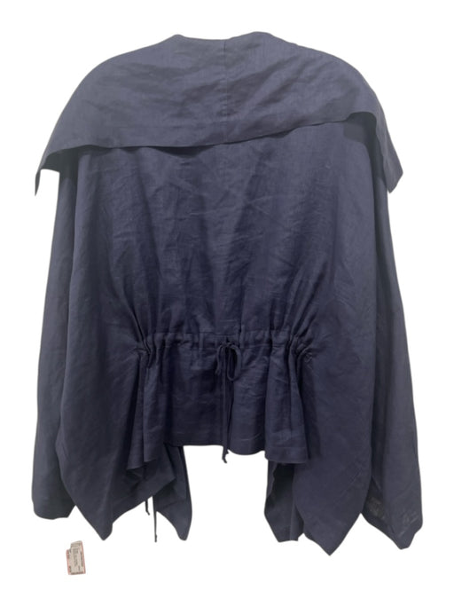 Planet Size One Size Navy Blue Linen Long Sleeve Drawstring Ruched Cardigan Navy Blue / One Size