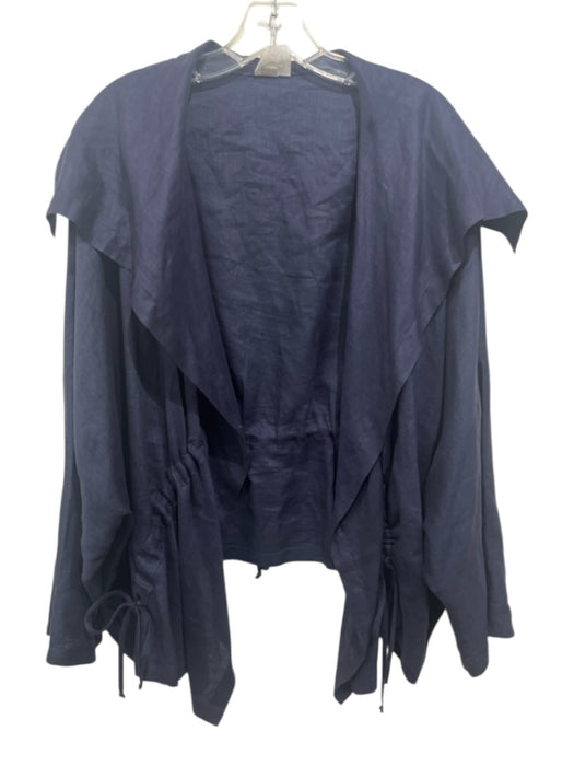 Planet Size One Size Navy Blue Linen Long Sleeve Drawstring Ruched Cardigan Navy Blue / One Size