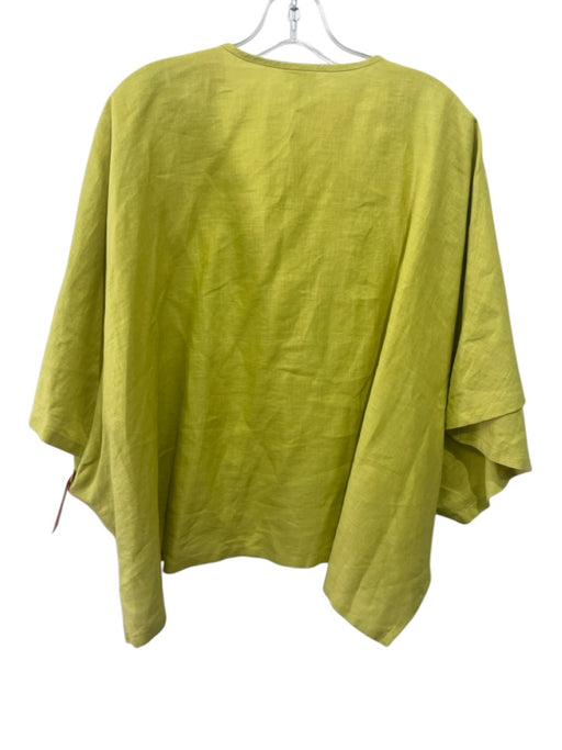 Planet Size One Size Chartreuse Yellow Linen Short Sleeve Button Front Top Chartreuse Yellow / One Size