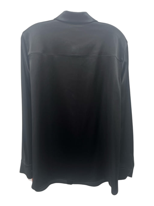 Lafayette 148 Size Large Black Triacetate Blend Button Front Collar Satin Top Black / Large