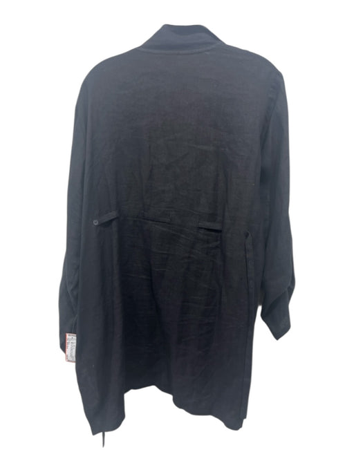 Mizono Size One Size Black Linen Button Front Asymetric High Low Long Sleeve Top Black / One Size