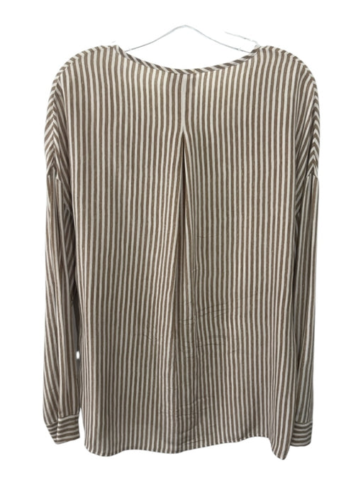 Shirt Size 3 Brown & White Silk Long Sleeve Striped Button Front Collar Top Brown & White / 3