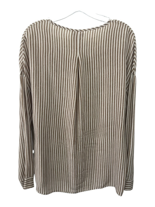 Shirt Size 3 Brown & White Silk Long Sleeve Striped Button Front Collar Top Brown & White / 3