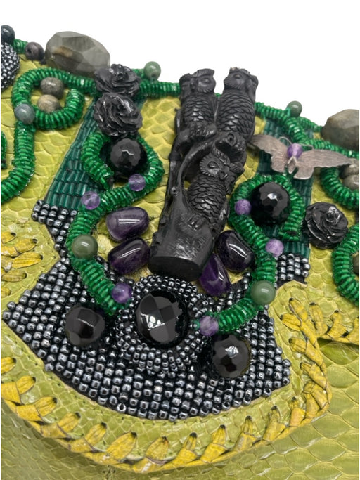 Sabbatha Green, Purple, Black Python Semi Precious Stone Owls Flap Clutch Bag Green, Purple, Black / Medium
