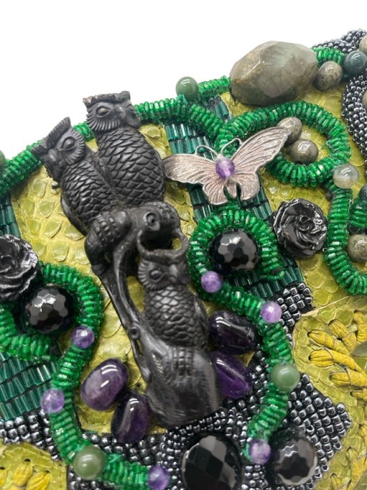 Sabbatha Green, Purple, Black Python Semi Precious Stone Owls Flap Clutch Bag Green, Purple, Black / Medium