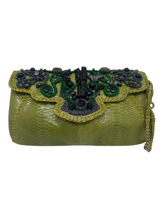Sabbatha Green, Purple, Black Python Semi Precious Stone Owls Flap Clutch Bag Green, Purple, Black / Medium