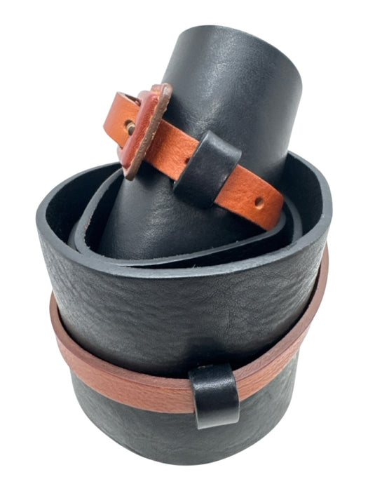 Lafayette 148 Black & Brown Leather Wide Rectangle buckle Belts Black & Brown / XL