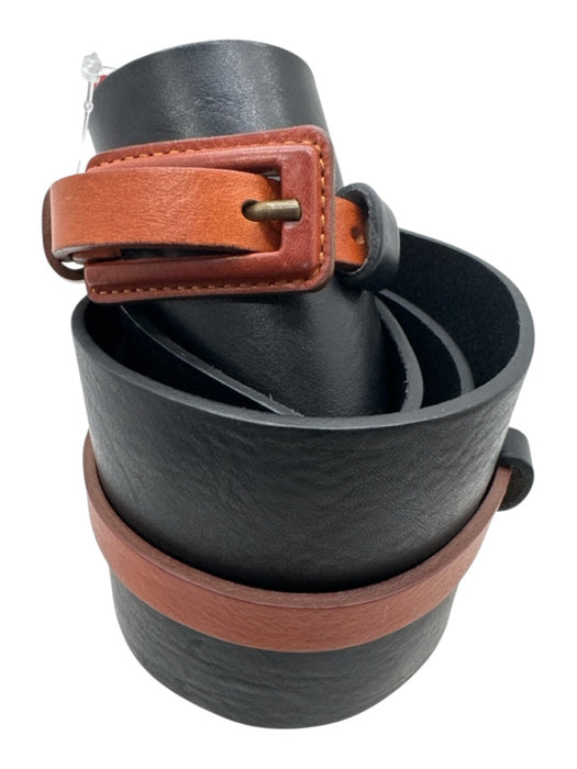 Lafayette 148 Black & Brown Leather Wide Rectangle buckle Belts Black & Brown / XL