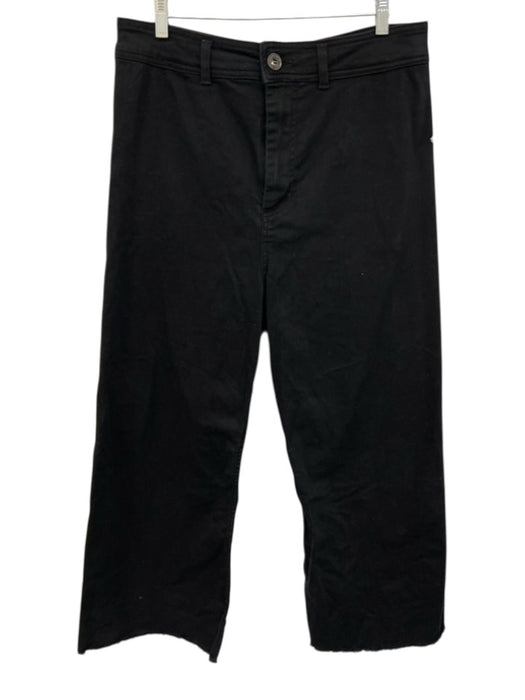 Antonio Melani Size 14 Black Cotton Blend Raw Edge High Rise Straight Leg Pants Black / 14