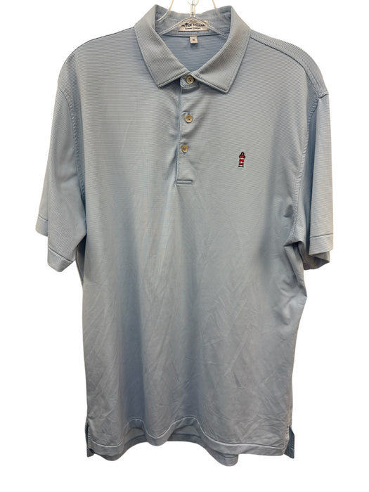 Peter Millar Size M Light Blue & White Synthetic Striped Polo Men's Short Sleeve Light Blue & White / M