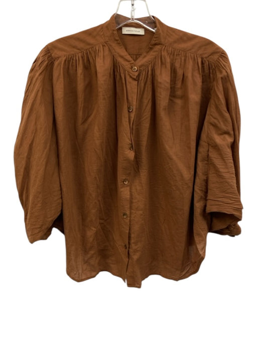 Rebecca Taylor Size XS Brown Cotton Short Puff Sleeve Pleated Buttons Blouse Top Brown / XS