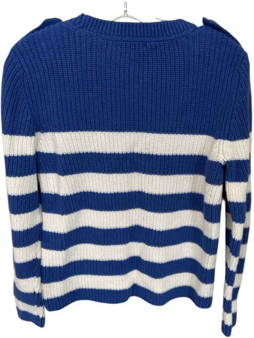 525 Size L Blue & White Cotton Long Sleeve Knit Striped Shoulder Buttons Sweater Blue & White / L