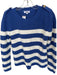 525 Size L Blue & White Cotton Long Sleeve Knit Striped Shoulder Buttons Sweater Blue & White / L