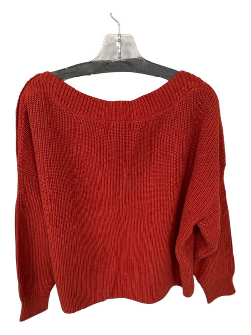525 Size L Rust Cotton Long Sleeve Knit Boat Neck Shoulder Buttons Sweater Rust / L