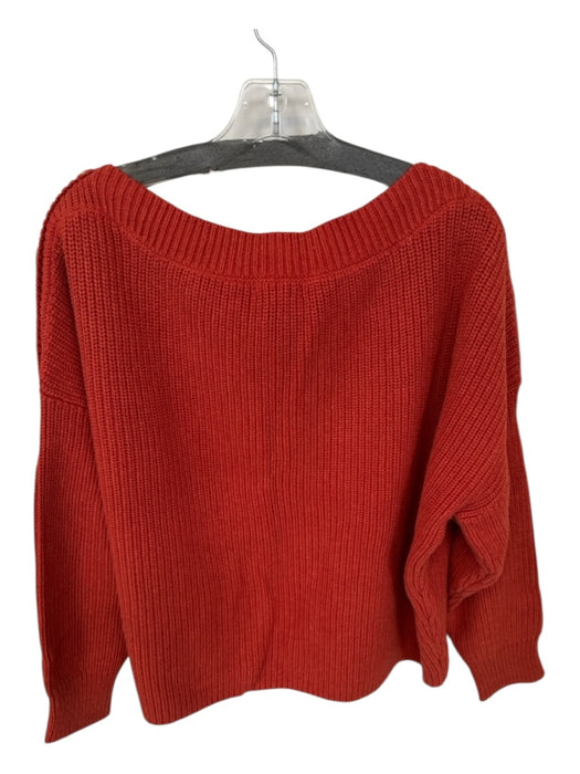 525 Size L Rust Cotton Long Sleeve Knit Boat Neck Shoulder Buttons Sweater Rust / L