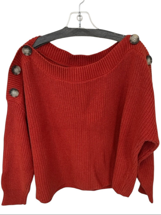 525 Size L Rust Cotton Long Sleeve Knit Boat Neck Shoulder Buttons Sweater Rust / L