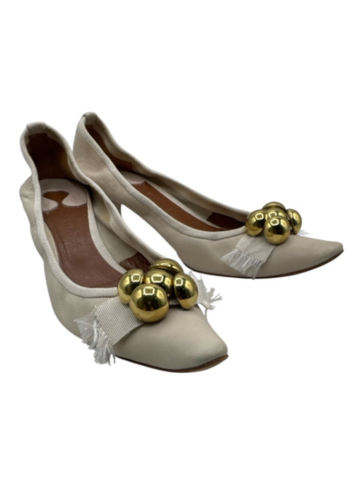 Chloe Shoe Size 40 Ivory Leather Gold hardware Pointed Toe Kitten Heel Flats Ivory / 40