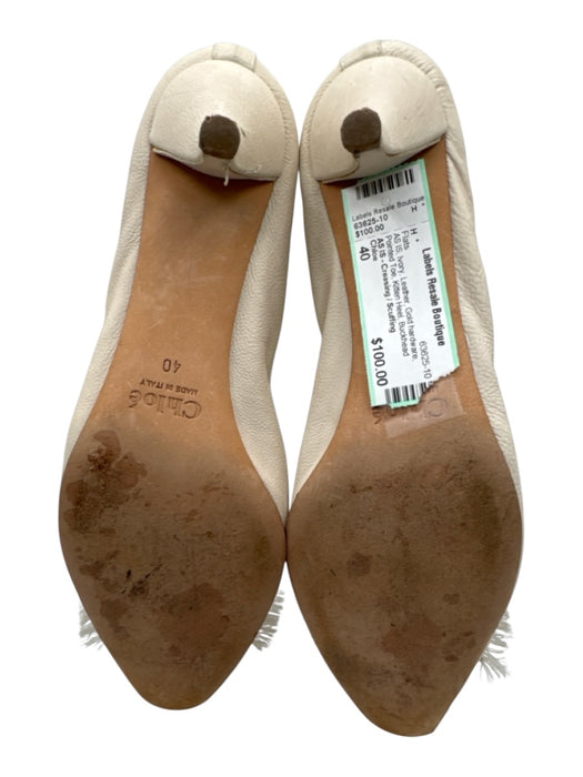 Chloe Shoe Size 40 Ivory Leather Gold hardware Pointed Toe Kitten Heel Flats Ivory / 40