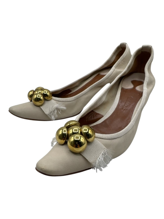 Chloe Shoe Size 40 Ivory Leather Gold hardware Pointed Toe Kitten Heel Flats Ivory / 40