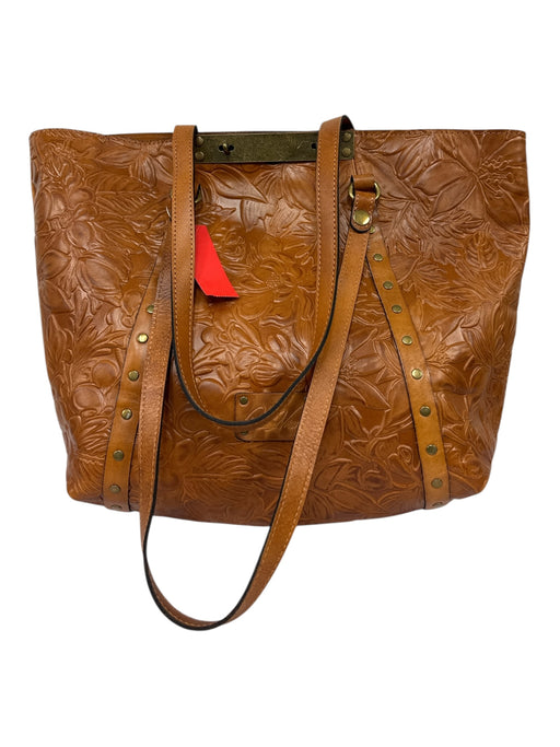 Patricia Nash Carmel Brown Leather Gold hardware Lock Clasp Tote Notebook Bag Carmel Brown