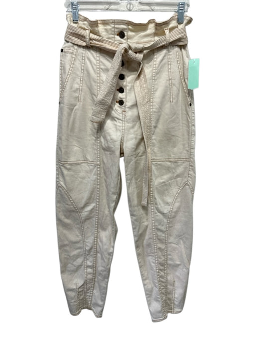 Ulla Johnson Size 4 Cream Cotton Button Fly Contrast Stitching Belt Incl. Pants Cream / 4