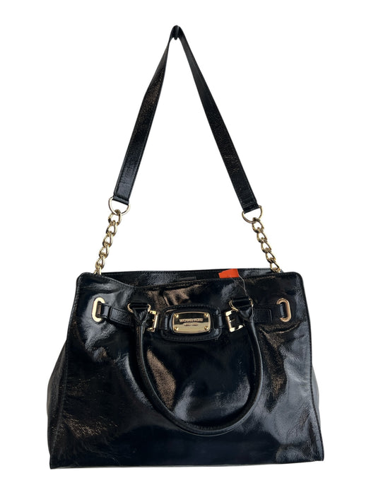 Michael Kors Black Leather Upper Square Gold Hardware Shoulder & Crossbody Bag Black / Large