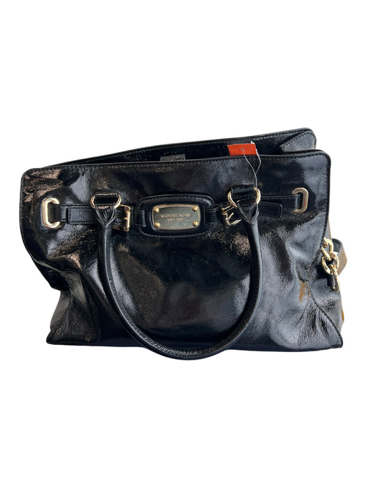 Michael Kors Black Leather Upper Square Gold Hardware Shoulder & Crossbody Bag Black / Large