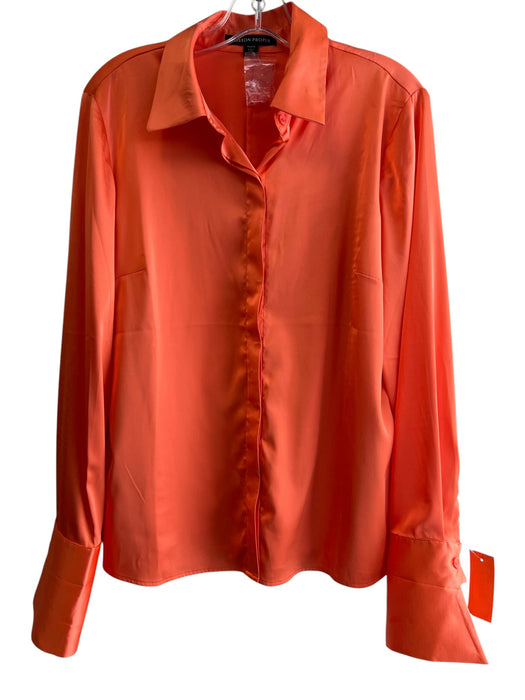 Boston Proper Size 12 Orange Polyester Long Sleeve Collared Button Down Top Orange / 12