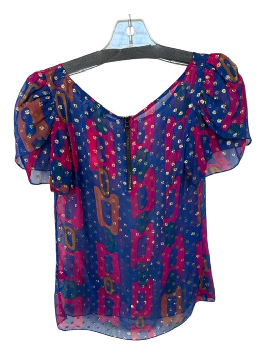 Suno Size XS Navy & Pink Silk Short Sleeve Metallic Swiss Dot Top Navy & Pink / XS