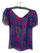 Suno Size XS Navy & Pink Silk Short Sleeve Metallic Swiss Dot Top Navy & Pink / XS