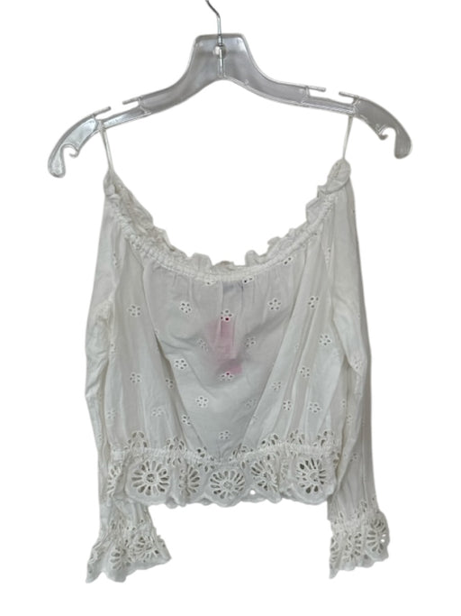 Rebecca Minkoff Size S White Cotton Eyelet Off the Shoulder Tie Detail Top White / S