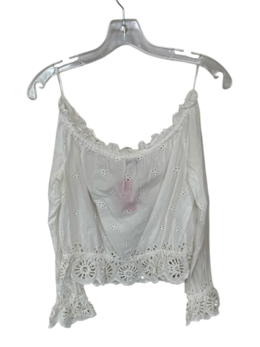 Rebecca Minkoff Size S White Cotton Eyelet Off the Shoulder Tie Detail Top White / S