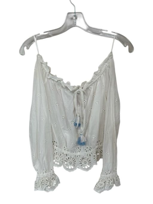 Rebecca Minkoff Size S White Cotton Eyelet Off the Shoulder Tie Detail Top White / S