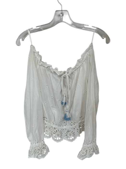 Rebecca Minkoff Size S White Cotton Eyelet Off the Shoulder Tie Detail Top White / S