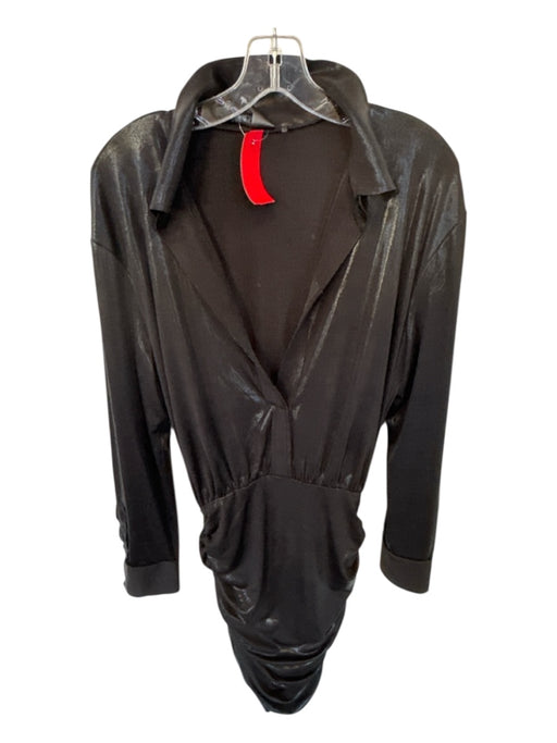 Norma kamali Size S Black Polyester Blend Long Sleeve Collar Gathered Dress Black / S