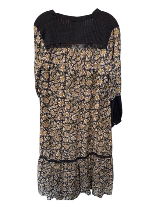 Cleobella Size S Black & Taupe Cotton Long Sleeve Flowers Lace Detail Dress Black & Taupe / S