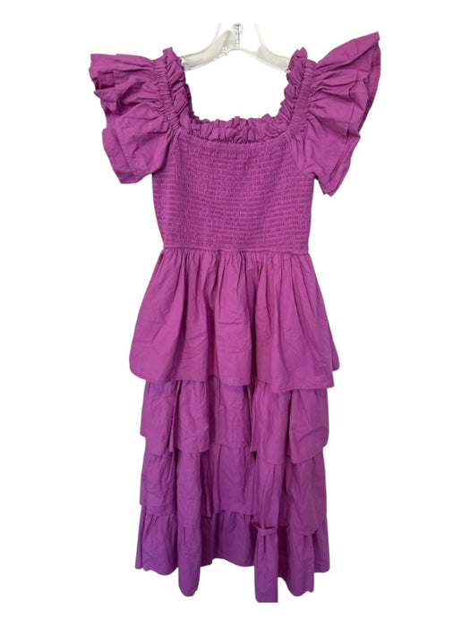 Cleobella Size S Purple Cotton Flutter Sleeves smocked Tiered Maxi Dress Purple / S