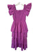 Cleobella Size S Purple Cotton Flutter Sleeves smocked Tiered Maxi Dress Purple / S