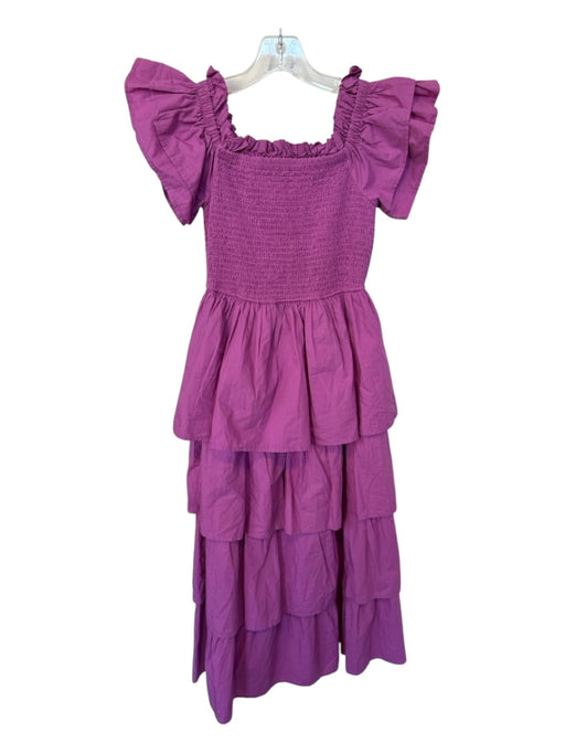 Cleobella Size S Purple Cotton Flutter Sleeves smocked Tiered Maxi Dress Purple / S