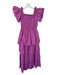 Cleobella Size S Purple Cotton Flutter Sleeves smocked Tiered Maxi Dress Purple / S