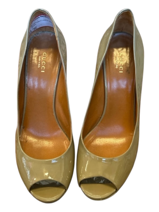 Gucci Shoe Size 39 Taupe Patent Leather Stiletto Peep Toe Pumps Taupe / 39